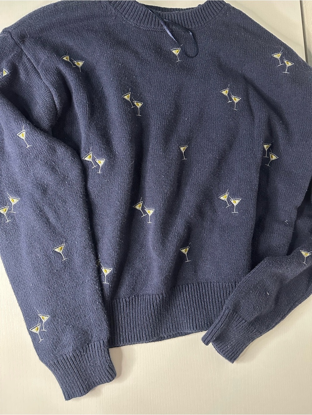 Lucky Brand Navy Crewneck Sweater with Martini Embroidery